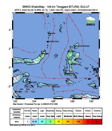 Peta guncangan gempa bumi
