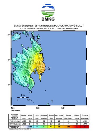 Peta guncangan gempa bumi