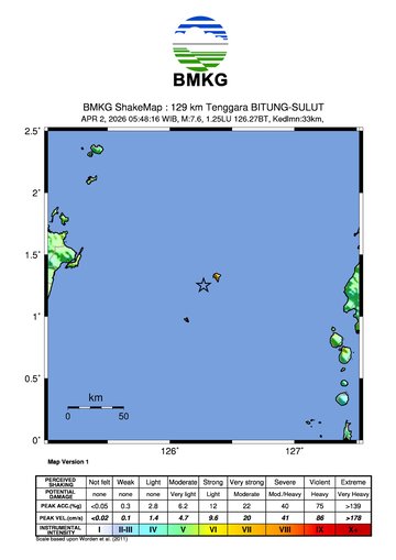 Peta guncangan gempa bumi